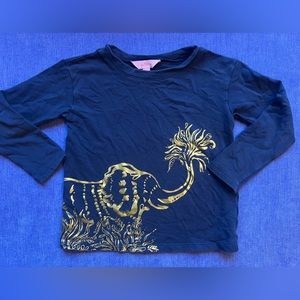 Lilly Pulitzer blue and gold elephant shirt size 4-5